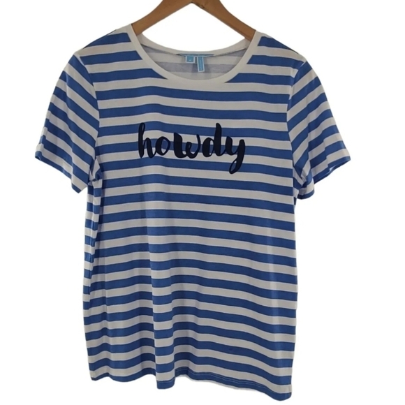 Draper James Blue & White T-shirt Top Striped Howdy Tee Size Medium - Picture 6 of 7